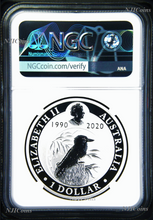 Load image into Gallery viewer, 2020 30th Ann. Kookaburra 1oz Silver Coin Kangaroo Paw Privy NGC MS69 ANDA BL FR
