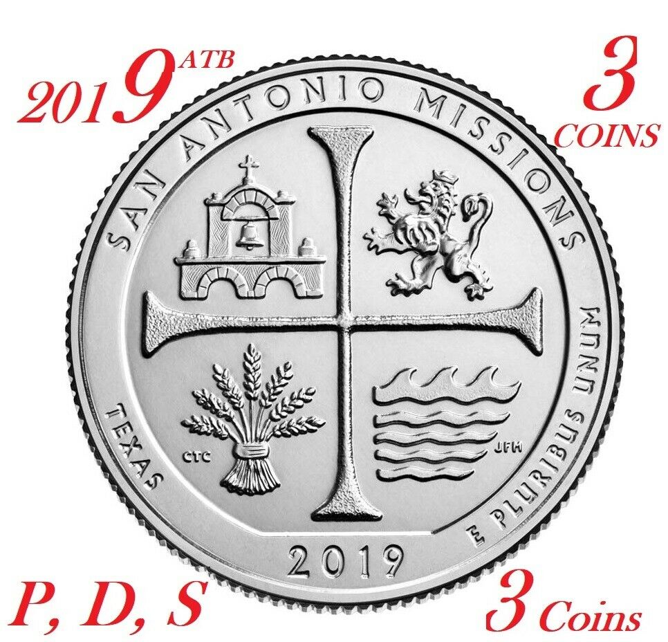 2019 P D S 25C San San Antonio Missions National 3-coin set atb Parks Quarter