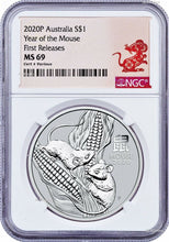 Load image into Gallery viewer, 2020 P Australia Silver Lunar Year of the MOUSE NGC MS 69 1oz Coin FR Series III
