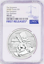 Load image into Gallery viewer, 2020 Bart Simpson Simpsons $1 1oz .9999 Silver COIN NGC MS69 FR
