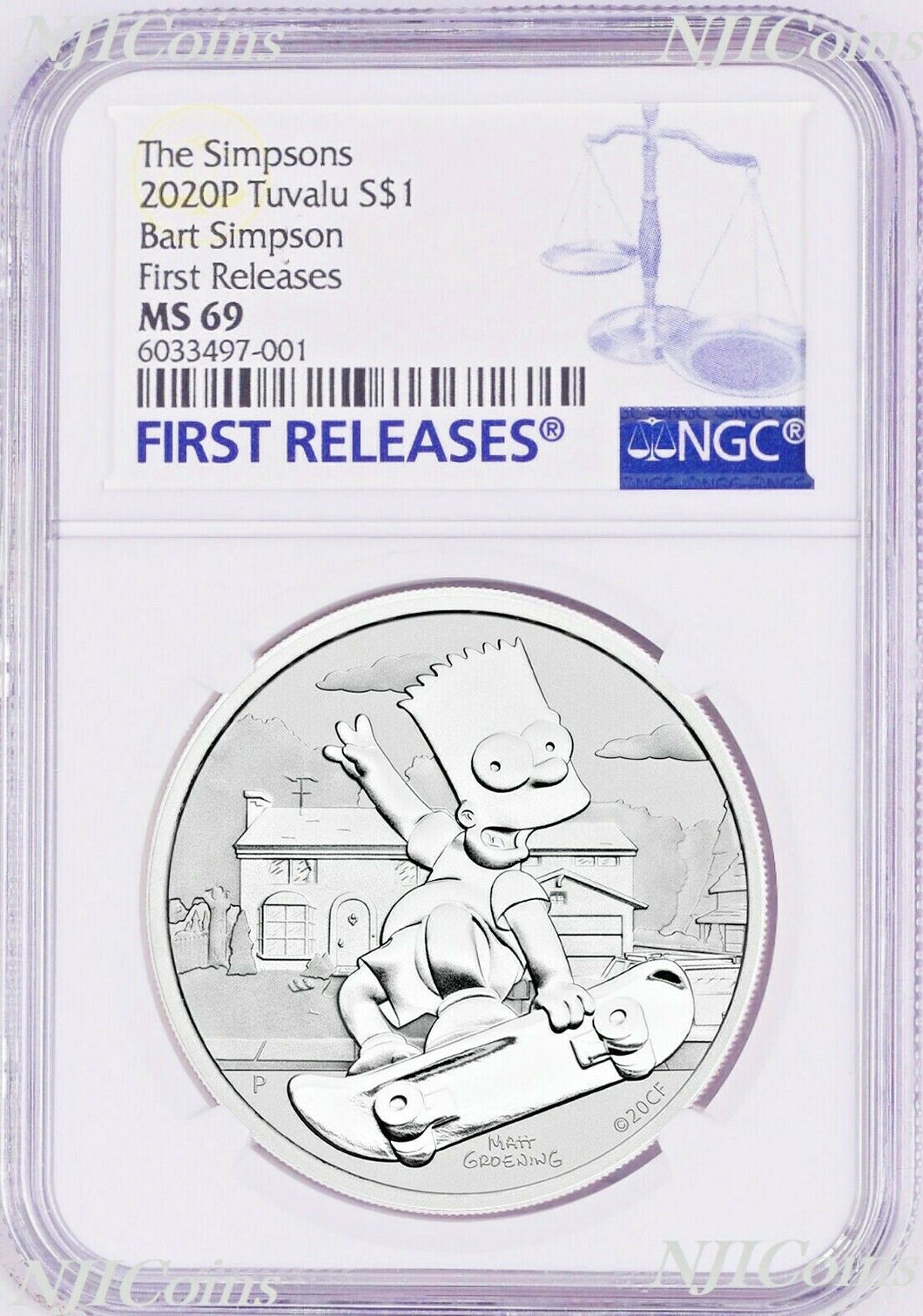 2020 Bart Simpson Simpsons $1 1oz .9999 Silver COIN NGC MS69 FR