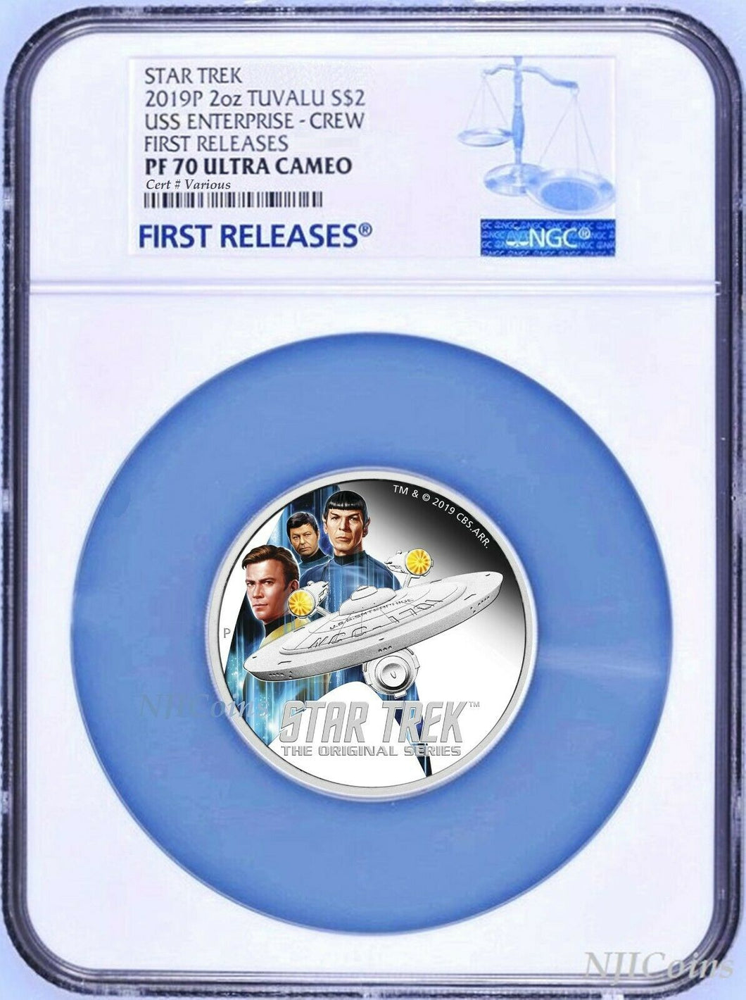 2019 Star Trek ENTERPRISE & CREW 2oz Silver $2 Coin NGC PF70 FR 1,250 Mintage