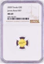 Load image into Gallery viewer, 2020 James Bond 007 $2 0.5g .9999 Gold COIN NGC MS69 Brown Label
