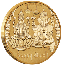 Load image into Gallery viewer, 2023 Diwali Festival 1oz .9999 Silver MEDALLION Gilt Gilded by 24k gold
