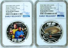 Load image into Gallery viewer, 2-COIN Set 2016 Star Trek Captain James Spock USS Enterprise Silver $1 NGC PF69
