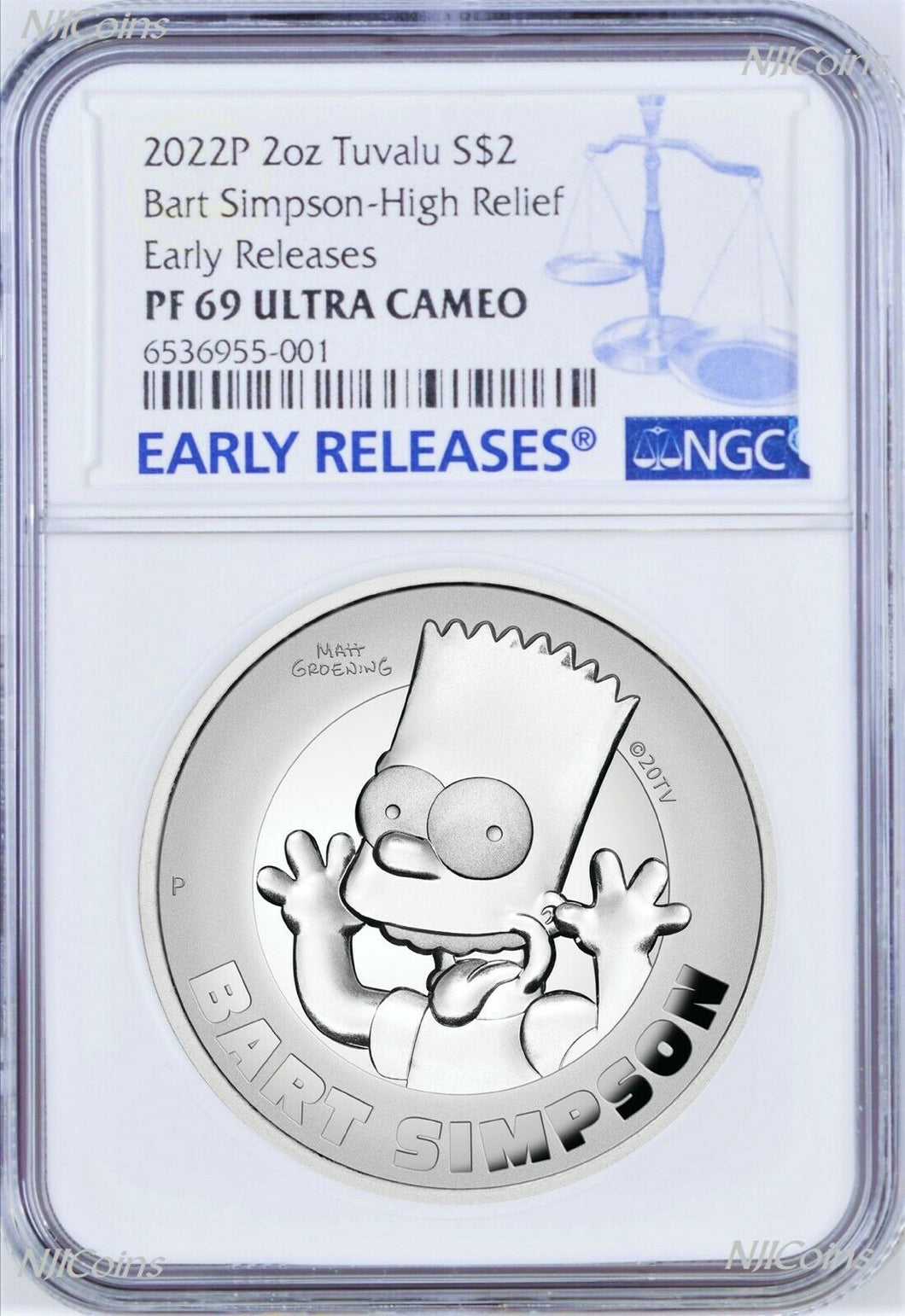2022 HIGH RELIEF Simpsons Bart Simpson Proof $2 2oz Silver COIN NGC PF69 ER