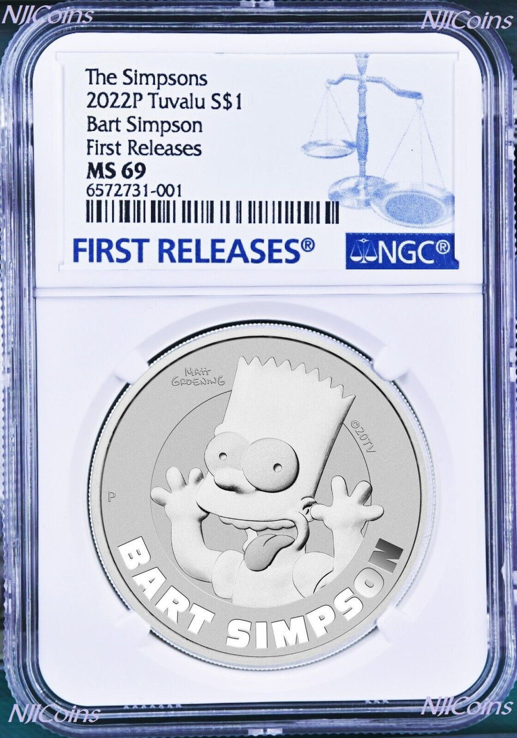 2022 Bart Simpson Simpsons $1 1oz .9999 Silver COIN NGC MS69 ER