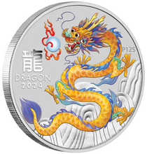 Load image into Gallery viewer, 2024 Australia Yellow Lunar Year of the Dragon 1oz Silver $1 Coin ANDA MELBOURNE
