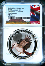 Load image into Gallery viewer, 2018 P Berlin Show Australia COLORED Kookaburra Silver NGC MS 70 1oz $1 Coin ER
