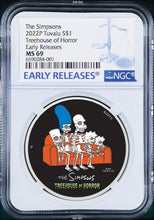 Load image into Gallery viewer, 2022 The Simpsons Series TREEHOUSE OF HORROR $1 1oz Silver COIN NGC MS69 ER
