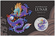 Load image into Gallery viewer, 2024 Australia Purple BU Lunar Year of the Dragon 1oz Silver $1 Coin In Card
