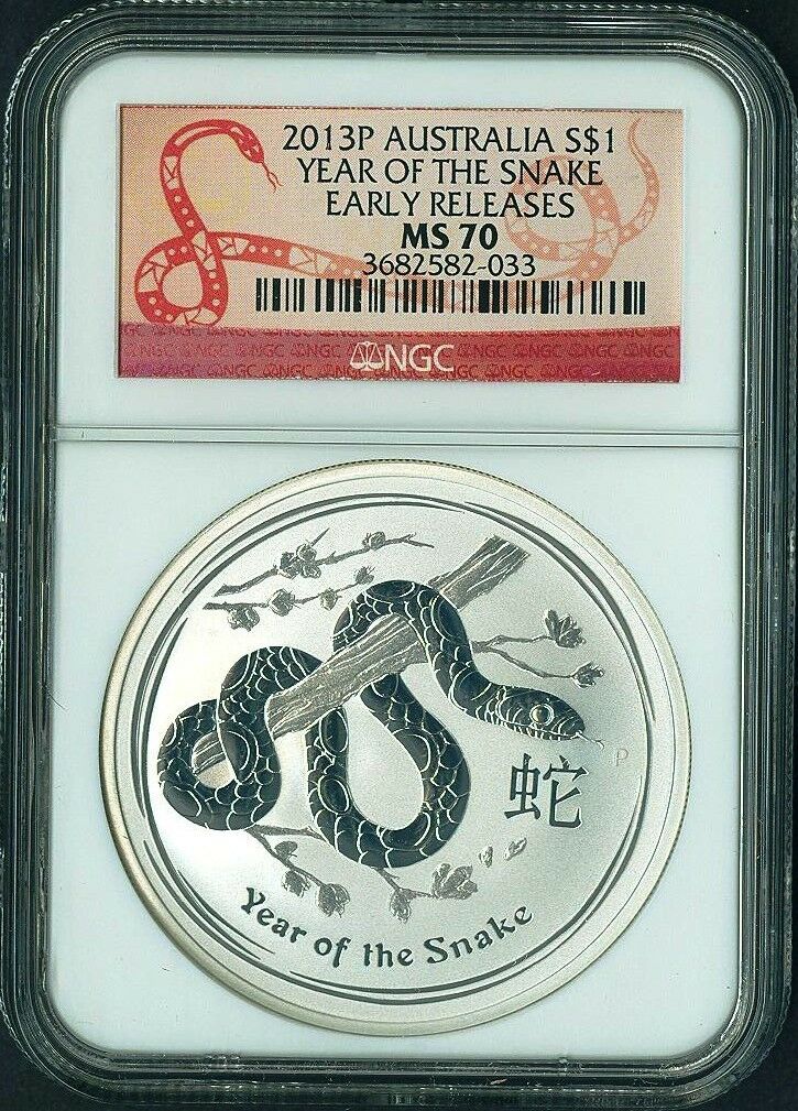 2013 P AUSTRALIA Lunar YEAR of SNAKE 1 oz pure Silver Coin NGC MS70 red label