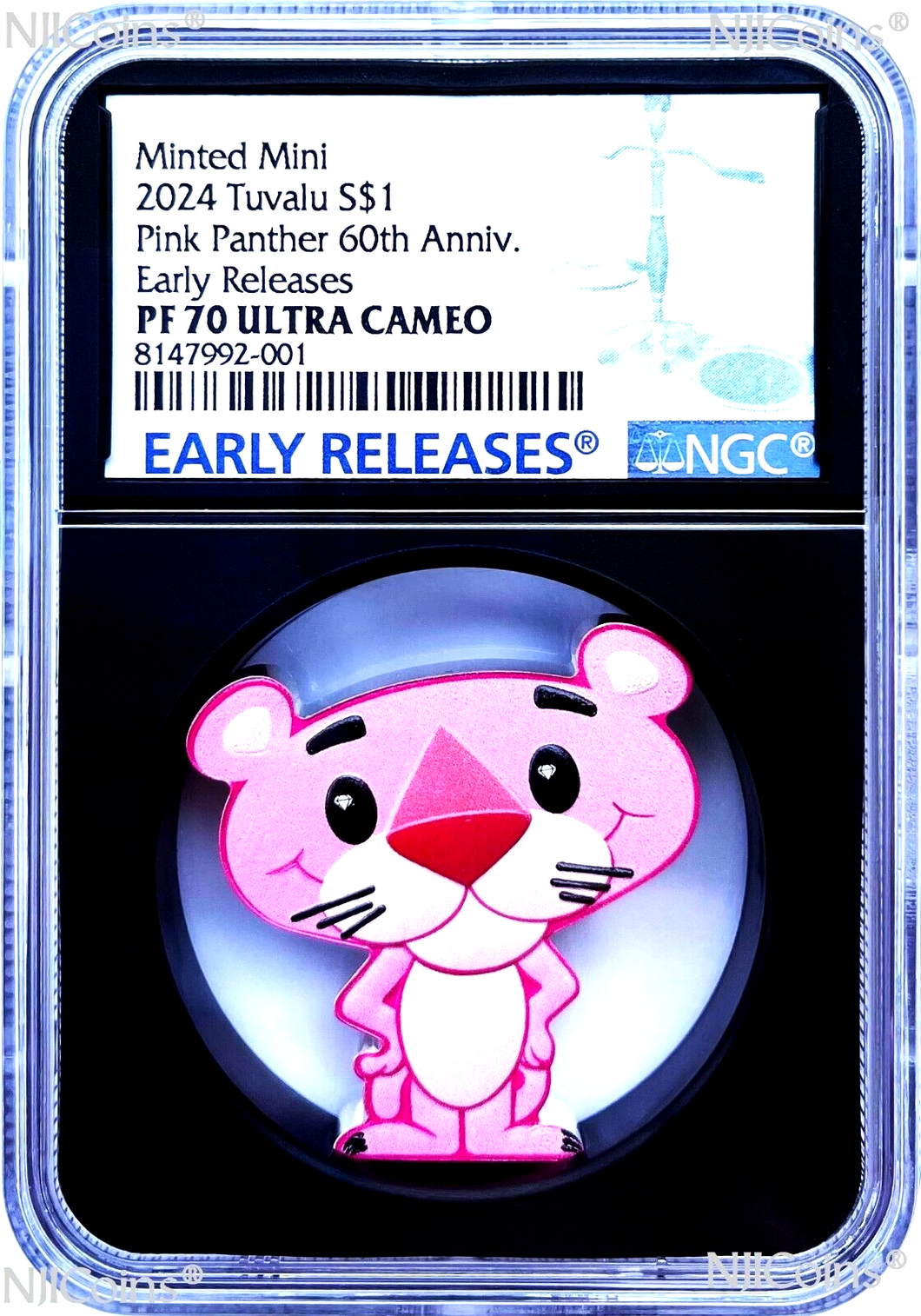 2024 THE PINK PANTHER 60TH ANNIVERSARY Minted Mini 1oz Silver $1 Coin NGC PF70 E