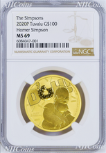 Load image into Gallery viewer, 2020 Homer Simpson $100 1oz .9999 GOLD BULLION COIN NGC MS69 Brown Label
