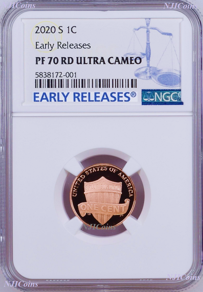 2020 S Proof LINCOLN CENT Penny NGC PF70 RD ER Blue Label Shield Side Up