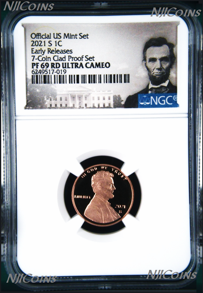 2021 S US Mint 7-Coin-Clad-PF-SET Version- LINCOLN CENT Penny NGC PF69 RD ER