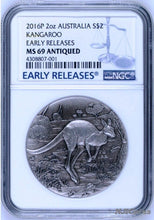 Load image into Gallery viewer, 2016 P AUSTRALIA KANGAROO HIGH RELIEF ANTIQUED 2 Oz Silver $2 COIN NGC MS69 ER
