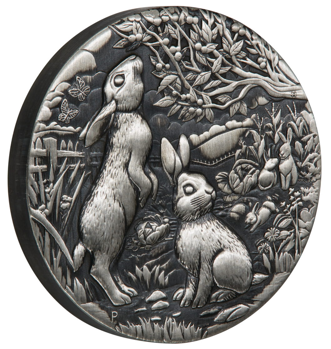 2023 Year of the Rabbit 2oz .9999 SILVER $2 Lunar ANTIQUED COIN