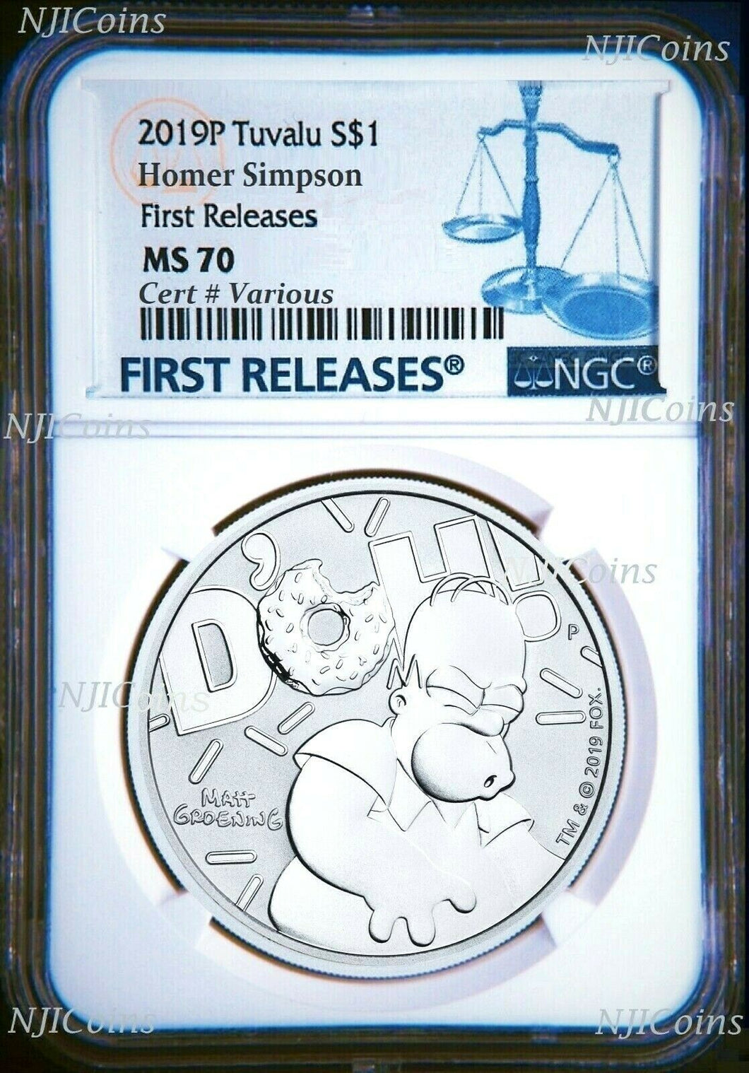 2019 Homer Simpson $1 1oz .9999 Silver COIN NGC MS70 FR