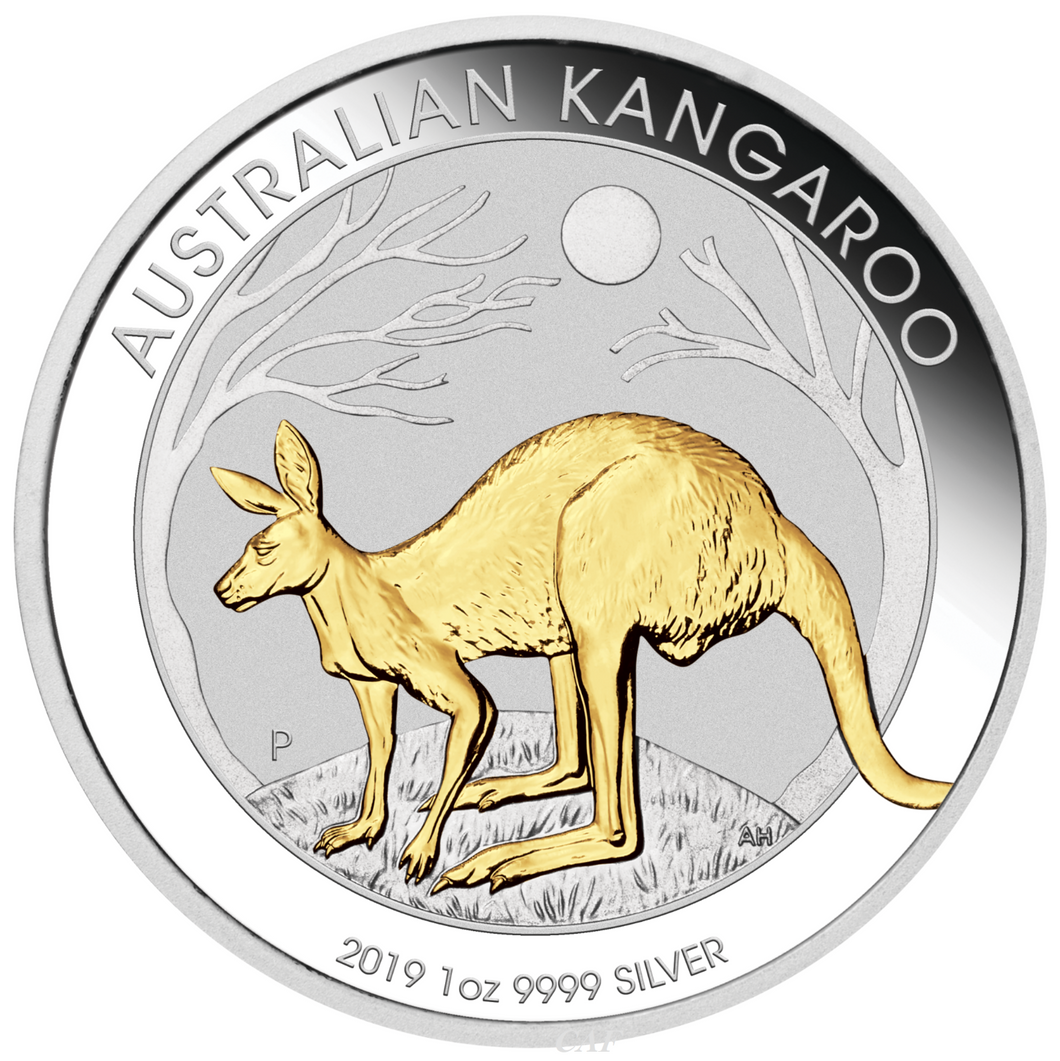 Australian Gilt Gilded 2019 Kangaroo Proof Silver 1 oz Dollar $1 Coin Australia