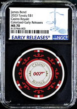 Load image into Gallery viewer, 2023 Royal Casino CHIP COLORED SILVER $1 1oz COIN NGC MS70 James Bond 007 BLACK
