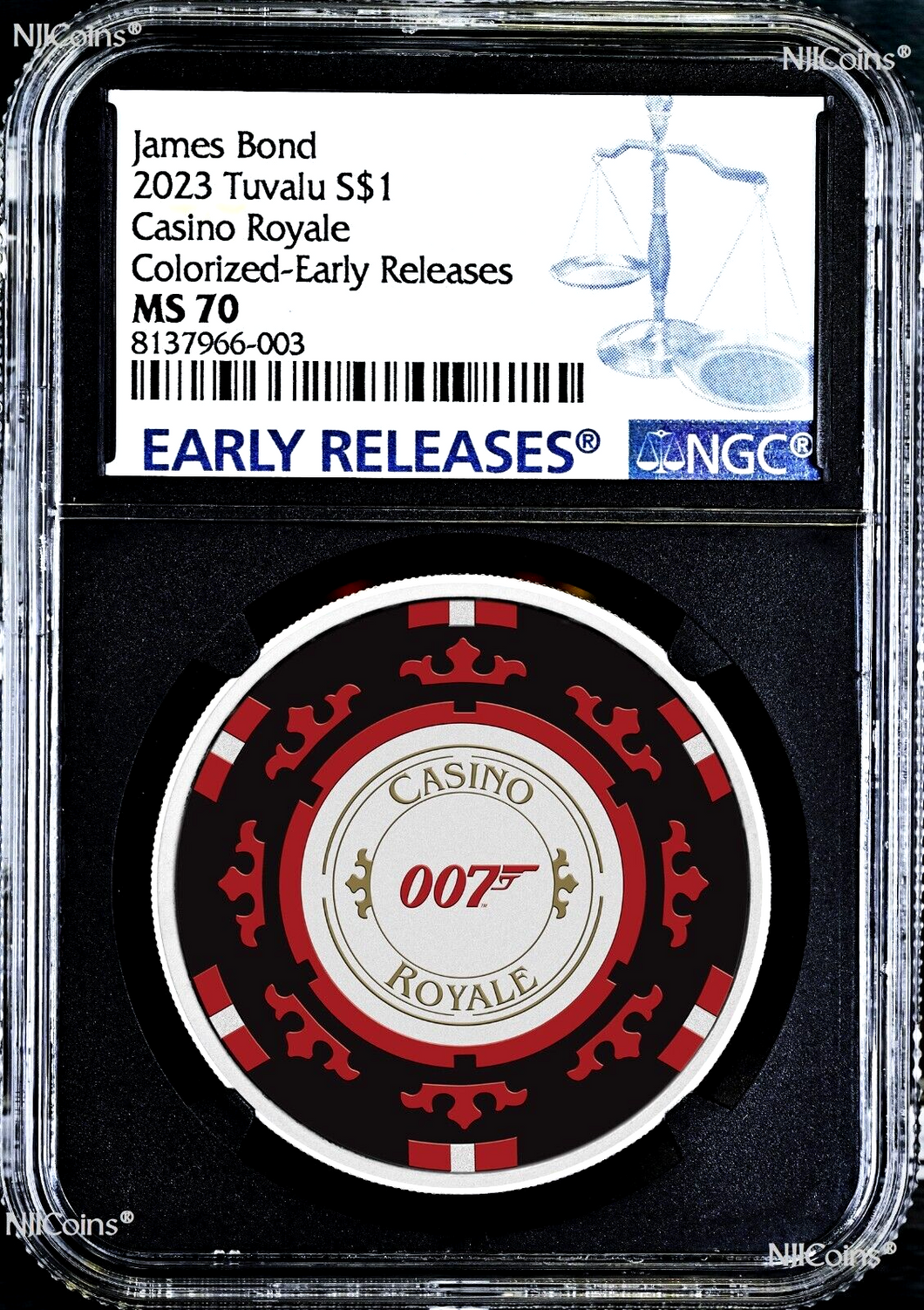 2023 Royal Casino CHIP COLORED SILVER $1 1oz COIN NGC MS70 James Bond 007 BLACK