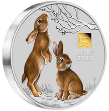 Load image into Gallery viewer, 2023 Year of the Rabbit 1 KILO 9999 SILVER COIN AUSTRALIA w/ 1g Gold Privy Mark
