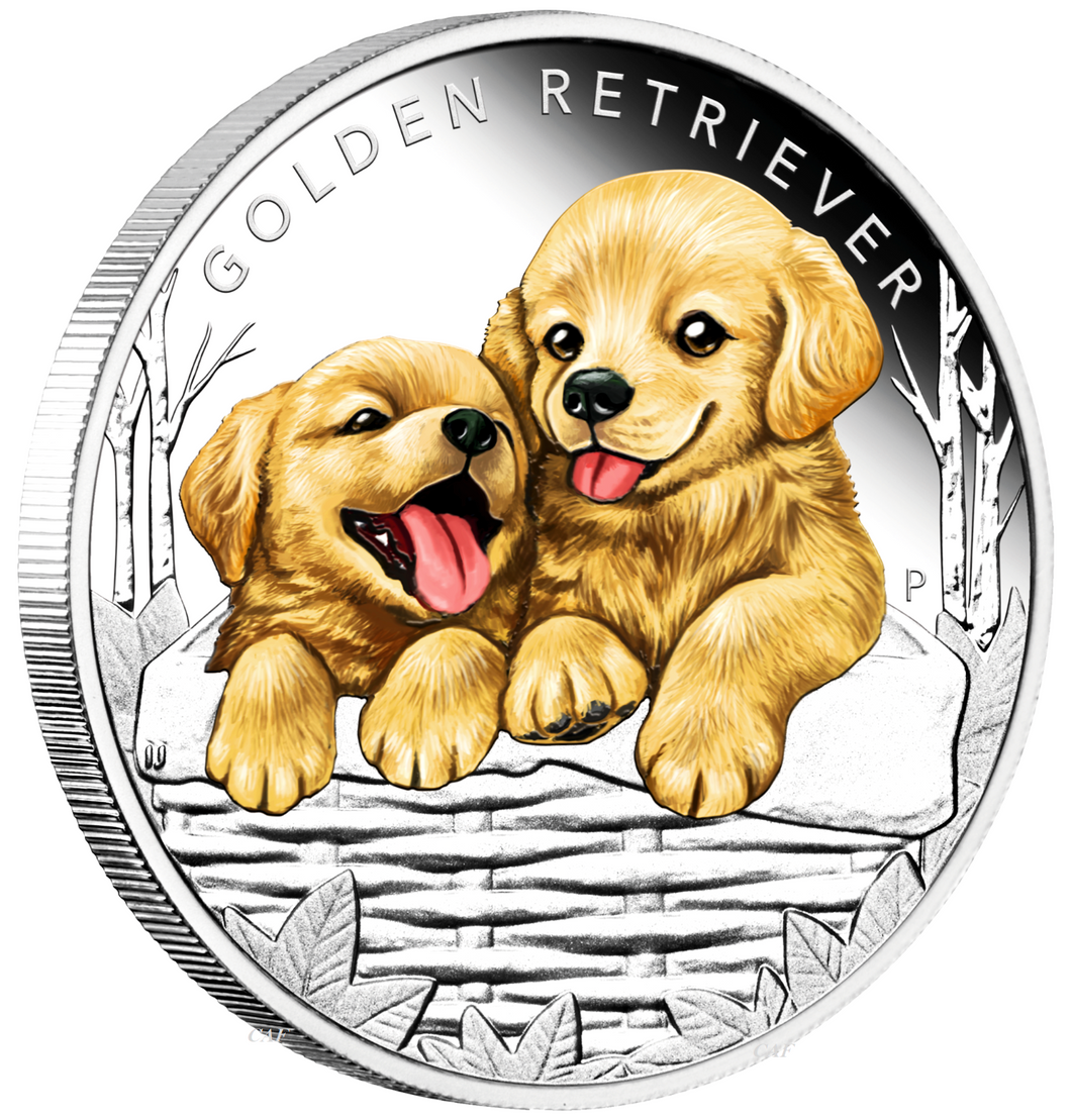 2018 Puppies - GOLDEN RETRIEVER Tuvalu 1/2 oz Silver Proof 50c Half Dollar Coin