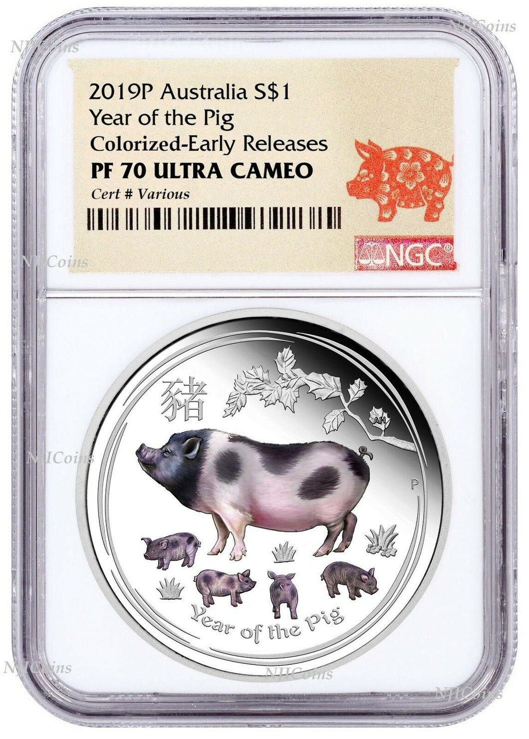 2019 Australia Colored PROOF Silver Lunar Year of the PIG NGC PF70 1oz $1 Coin