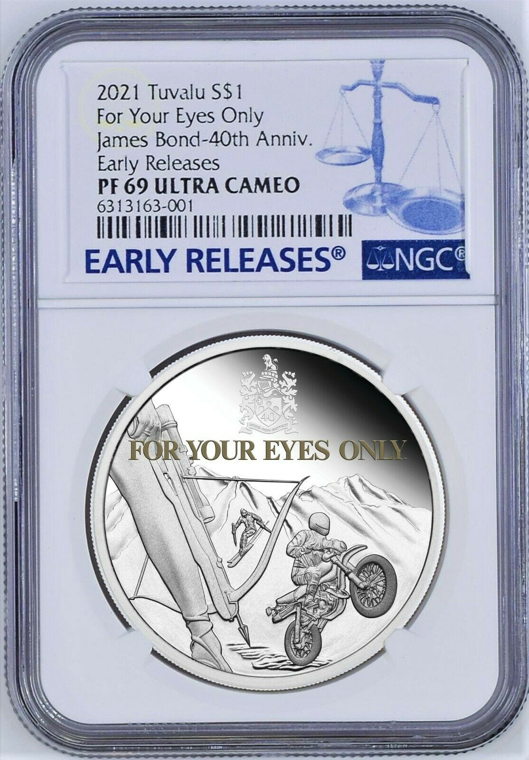 2021 James Bond For Your Eyes Only 40th Ann SILVER PROOF $1 1oz COIN NGC PF69 ER