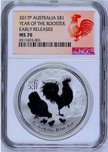 Load image into Gallery viewer, 2017 P Australia Silver Lunar Year of the Rooster NGC MS 70 1 oz Coin ER Perfect
