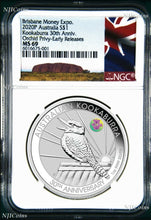 Load image into Gallery viewer, 2020 30th Ann. Kookaburra 1oz Silver Coin ORCHID Privy NGC MS69 ANDA ER Aus. LB
