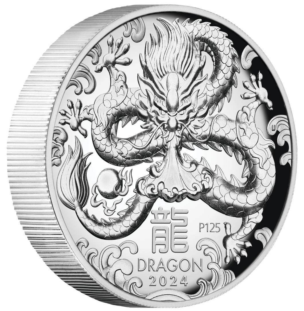 AUSTRALIAN 2024 Lunar Year of the Dragon 1oz $1 Silver HIGH RELIEF COIN 