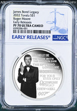 Load image into Gallery viewer, 2022 James Bond Legacy 2nd Issue Roger Moore SILVER PROOF $1 1oz COIN NGC PF70 E
