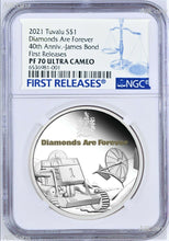 Load image into Gallery viewer, 2021 James Bond Diamonds Are Forever SILVER PROOF $1 1oz COIN NGC PF70 FR
