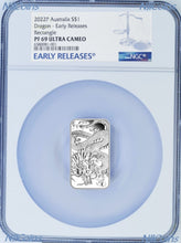 Load image into Gallery viewer, 2022 PROOF Dragon 1oz .9999 Silver Rectangular $1 Dollar Bar COIN NGC MS 69 ER
