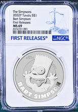 Load image into Gallery viewer, 2022 Bart Simpson Simpsons $1 1oz .9999 Silver COIN NGC MS69 FR
