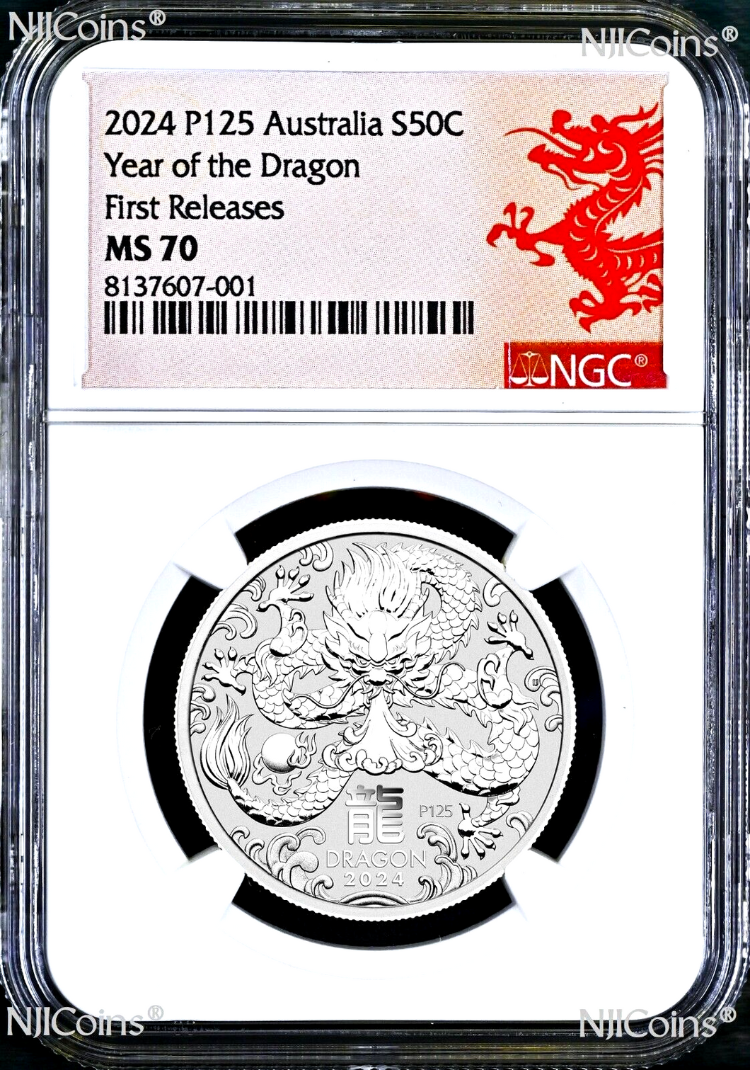 2024 Lunar Year of the Dragon Australia .9999 Silver NGC MS70 1/2oz Coin 