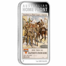 Load image into Gallery viewer, Australia 2017 Posters of World War I –Home League 1 OZ $1 SILVER Rectangle COIN
