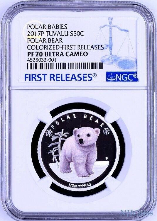 2017 P Tuvalu PROOF Silver Polar Babies Polar Bear NGC PF70 1/2 oz Coin w/OGP FR