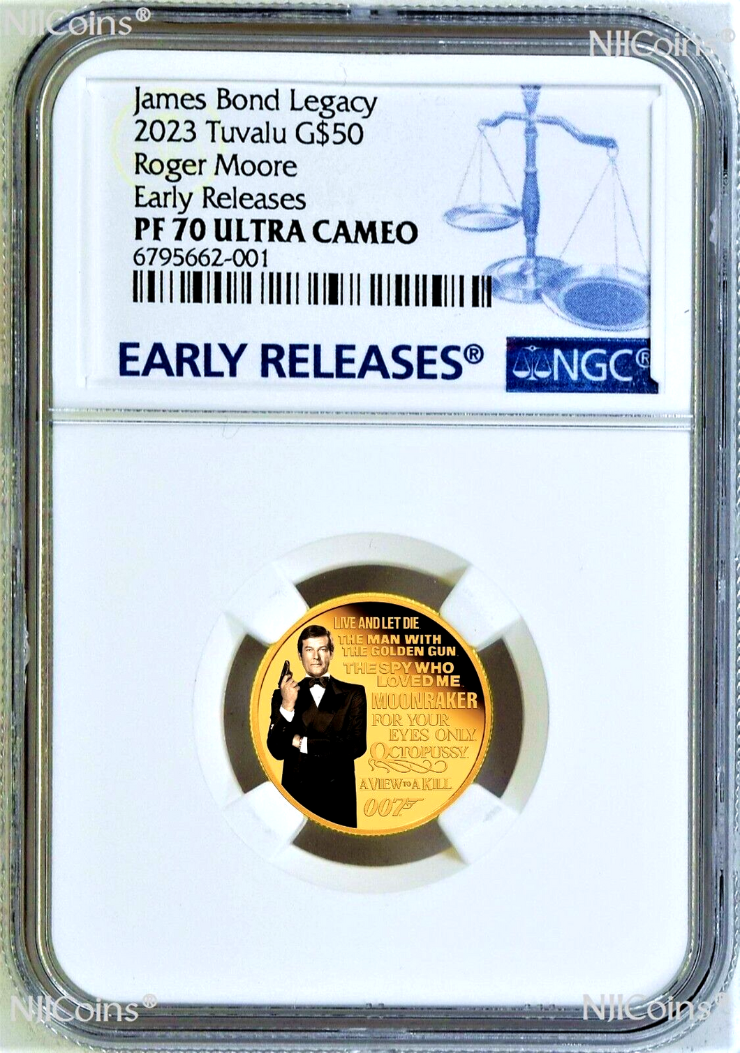 2023 James Bond Proof $50 1/4oz Gold COIN NGC PF70 LEGACY SERIES 2 Roger Moore E