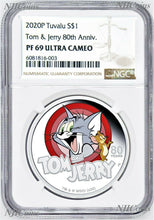 Load image into Gallery viewer, 2020 TUVALU Tom &amp; Jerry 80 Years SILVER PROOF $1 1oz COIN NGC PF69 UC Brown LB
