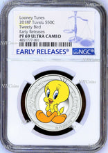 Load image into Gallery viewer, 2018 TUVALU Looney Tunes TWEETY BIRD Silver Proof NGC PF69 Half Dollar Coin ER
