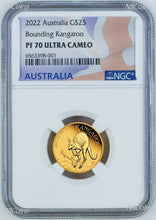 Load image into Gallery viewer, 2022 Australia Bounding Kangaroo PROOF 1/4oz .9999 GOLD $25 NGC PF70 Coin
