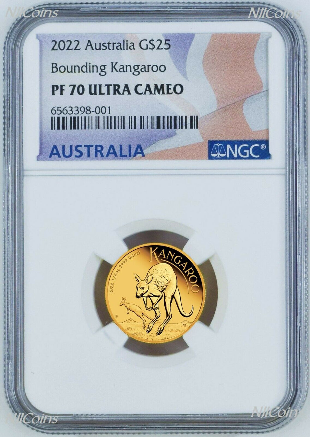 2022 Australia Bounding Kangaroo PROOF 1/4oz .9999 GOLD $25 NGC PF70 Coin