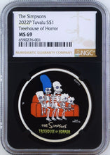 Load image into Gallery viewer, 2022 The Simpsons TREEHOUSE OF HORROR $1 1oz Silver COIN NGC MS69 Black Core
