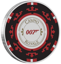 Load image into Gallery viewer, JAMES BOND CASINO ROYALE CASINO CHIP 2023 1oz SILVER $1 Colored Coin In Card
