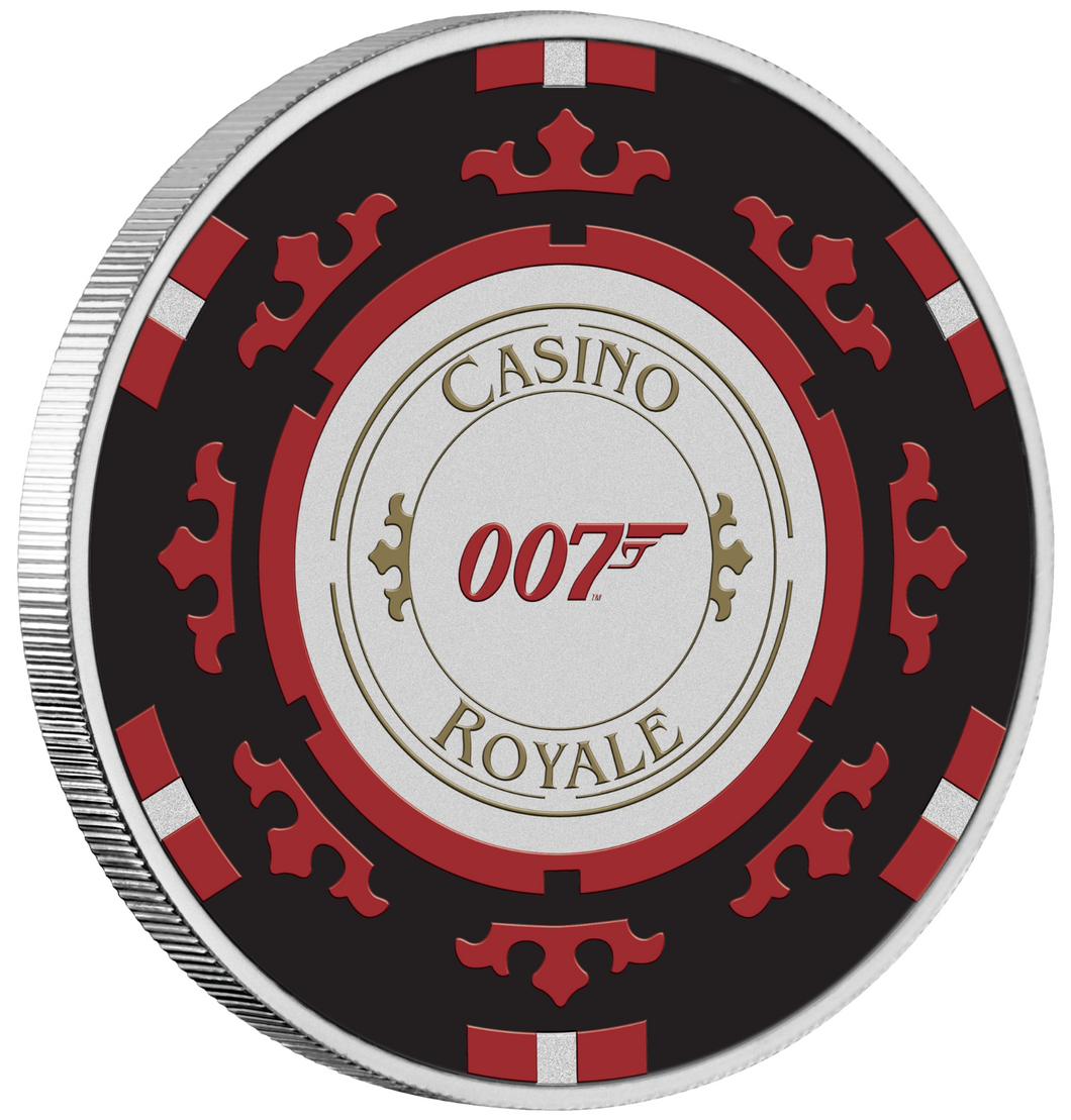 JAMES BOND CASINO ROYALE CASINO CHIP 2023 1oz SILVER $1 Colored Coin In Card