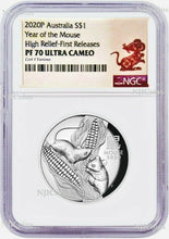 Load image into Gallery viewer, 2020 Australia Lunar Year Of The Mouse High Relief 1oz Silver Coin NGC PF70
