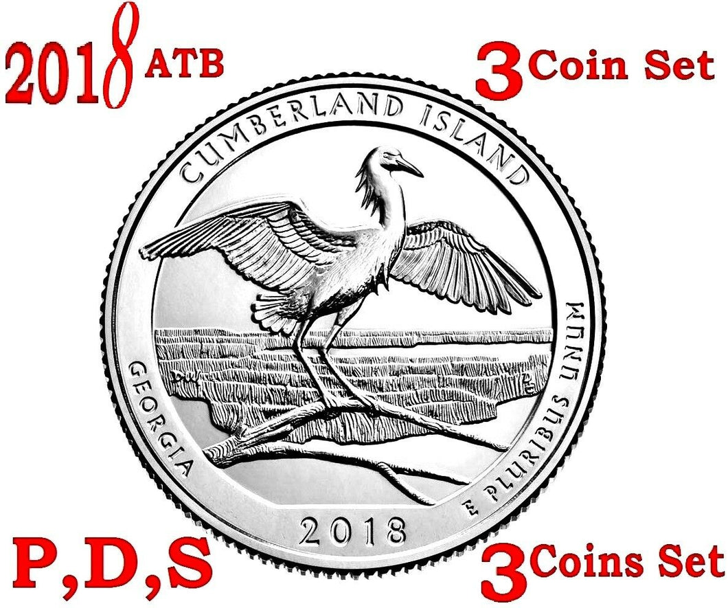 2018 P D S 25C Cumberland Island 3-coin set America the Beautiful Parks Quarter